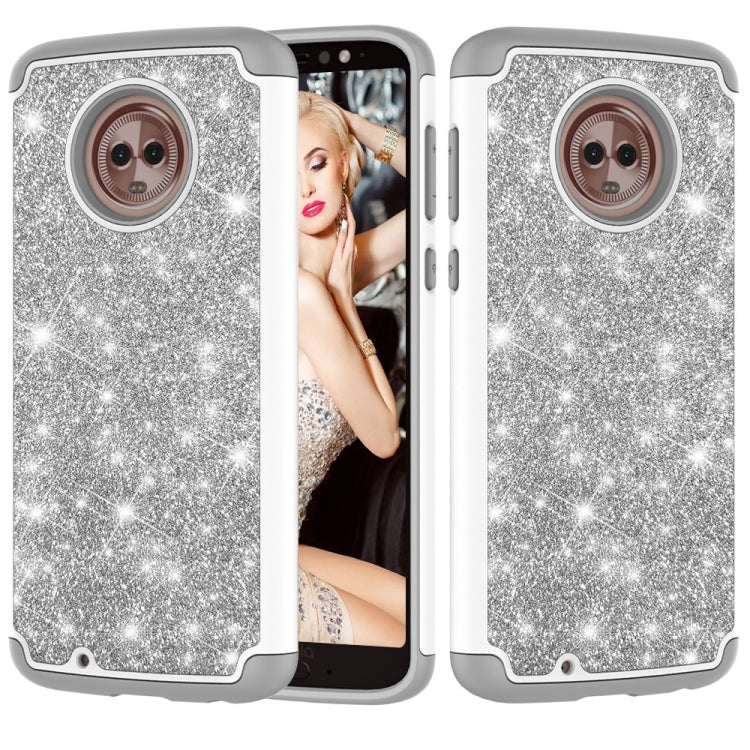 Glitter Powder Contrast Skin Shockproof Silicone + PC Protective Case for Motorola Moto G6