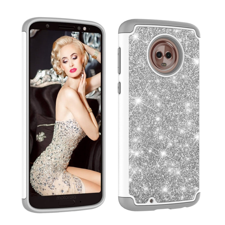 Glitter Powder Contrast Skin Shockproof Silicone + PC Protective Case for Motorola Moto G6