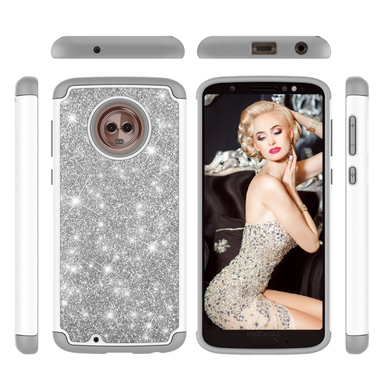 Glitter Powder Contrast Skin Shockproof Silicone + PC Protective Case for Motorola Moto G6