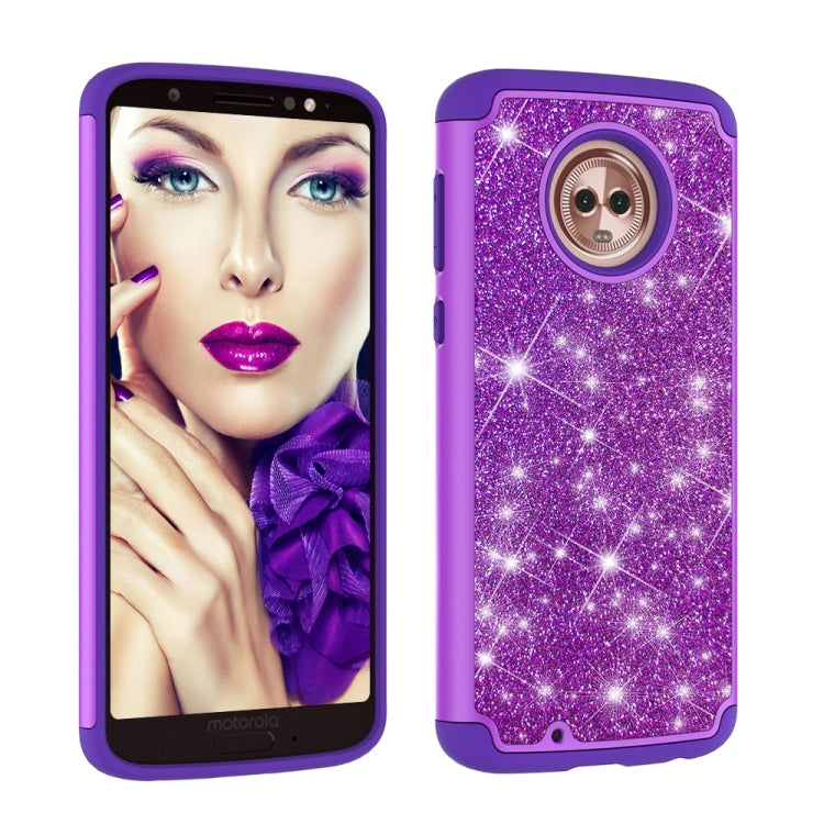 Glitter Powder Contrast Skin Shockproof Silicone + PC Protective Case for Motorola Moto G6