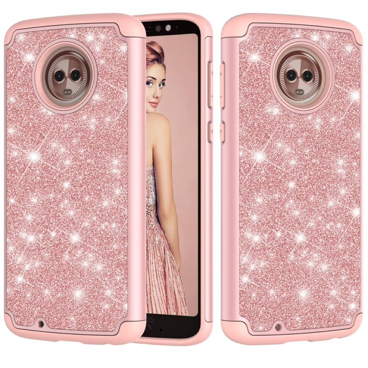 Glitter Powder Contrast Skin Shockproof Silicone + PC Protective Case for Motorola Moto G6