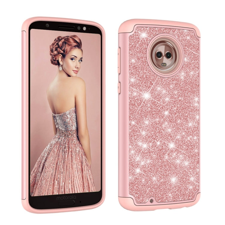 Glitter Powder Contrast Skin Shockproof Silicone + PC Protective Case for Motorola Moto G6