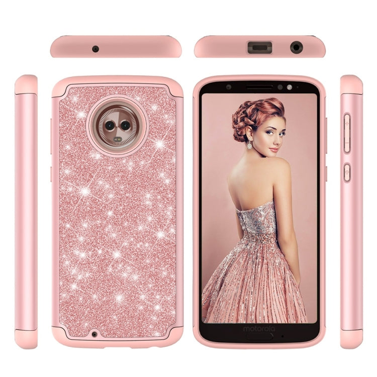 Glitter Powder Contrast Skin Shockproof Silicone + PC Protective Case for Motorola Moto G6