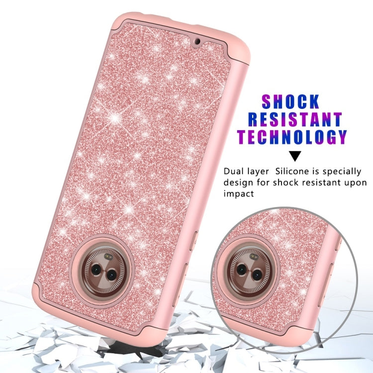 Glitter Powder Contrast Skin Shockproof Silicone + PC Protective Case for Motorola Moto G6