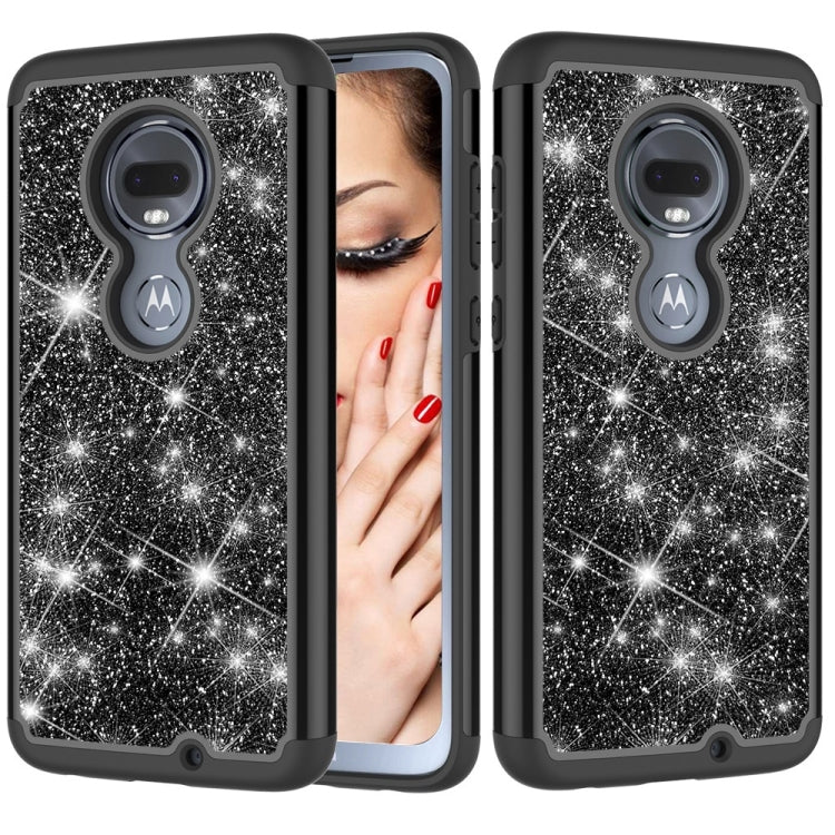 Glitter Powder Contrast Skin Shockproof Silicone + PC Protective Case for Motorola Moto G7 / G7 Plus