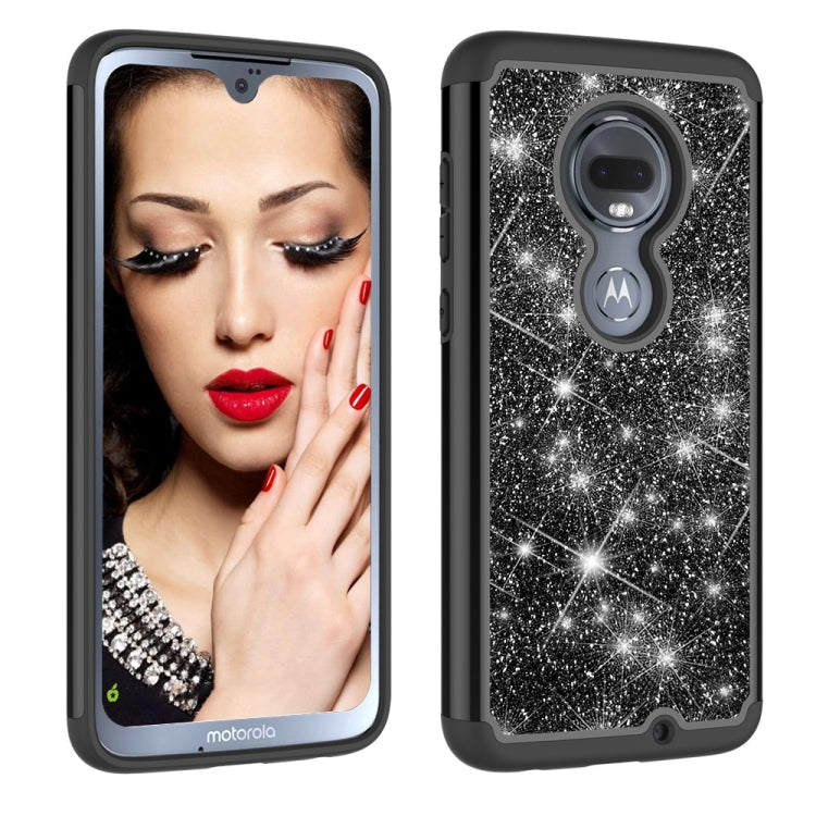 Glitter Powder Contrast Skin Shockproof Silicone + PC Protective Case for Motorola Moto G7 / G7 Plus
