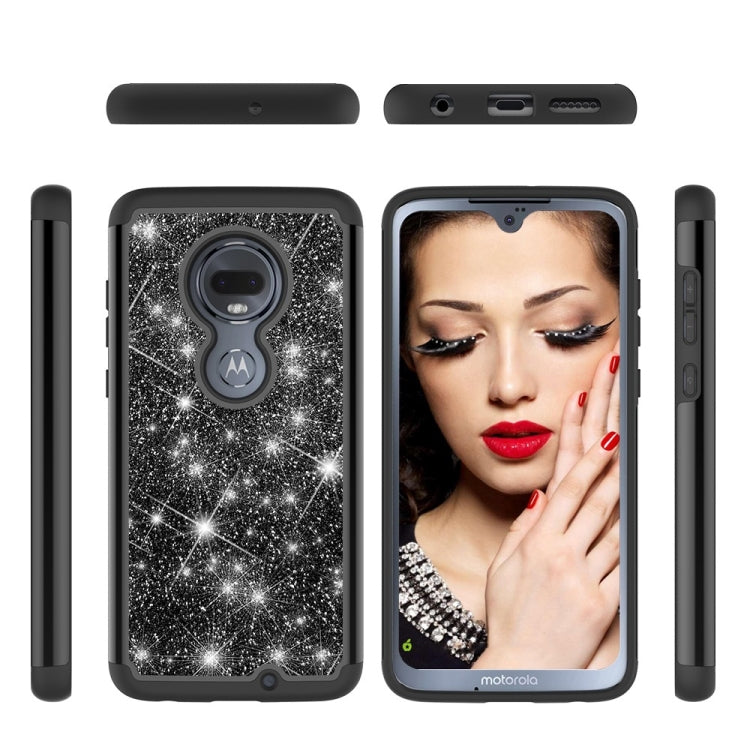 Glitter Powder Contrast Skin Shockproof Silicone + PC Protective Case for Motorola Moto G7 / G7 Plus