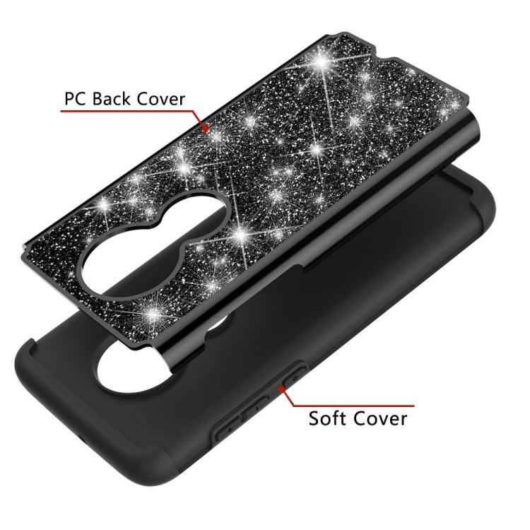 Glitter Powder Contrast Skin Shockproof Silicone + PC Protective Case for Motorola Moto G7 / G7 Plus