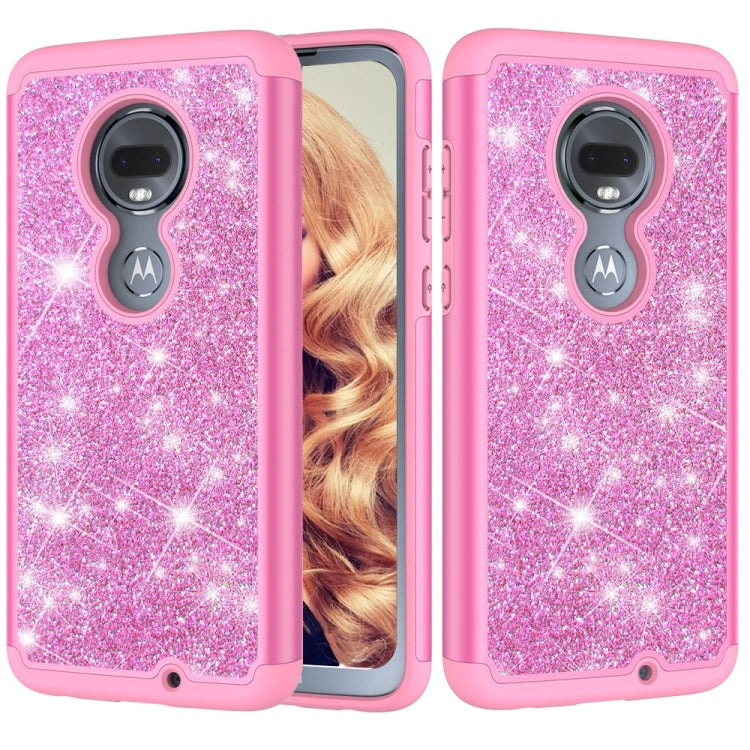 Glitter Powder Contrast Skin Shockproof Silicone + PC Protective Case for Motorola Moto G7 / G7 Plus