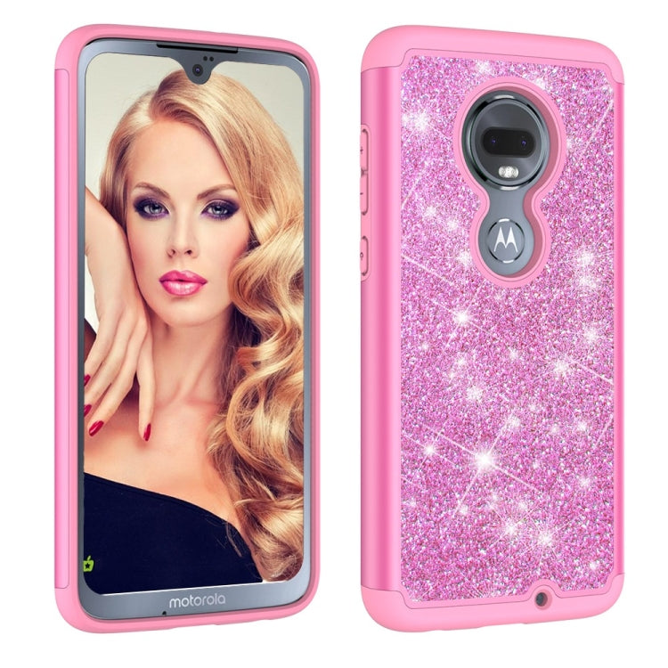 Glitter Powder Contrast Skin Shockproof Silicone + PC Protective Case for Motorola Moto G7 / G7 Plus