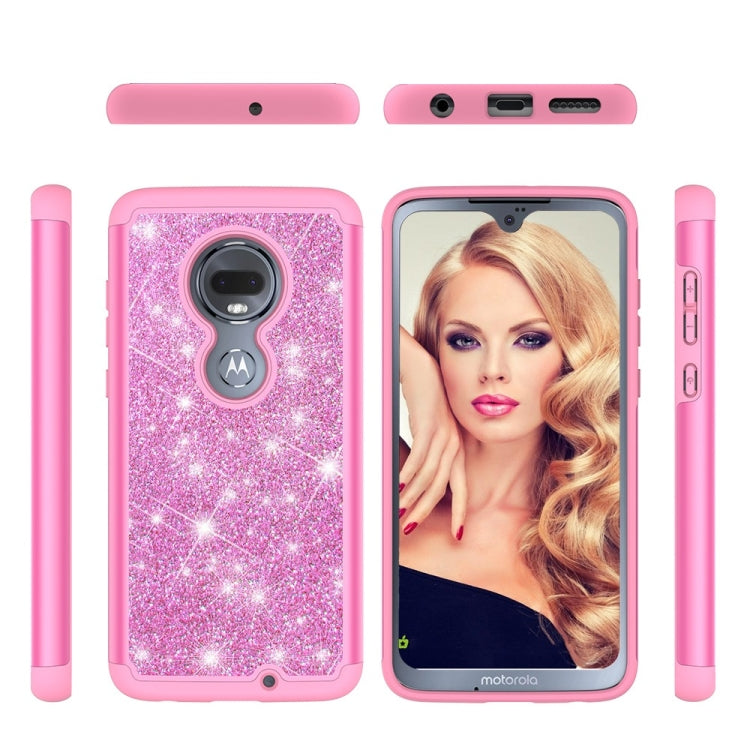 Glitter Powder Contrast Skin Shockproof Silicone + PC Protective Case for Motorola Moto G7 / G7 Plus