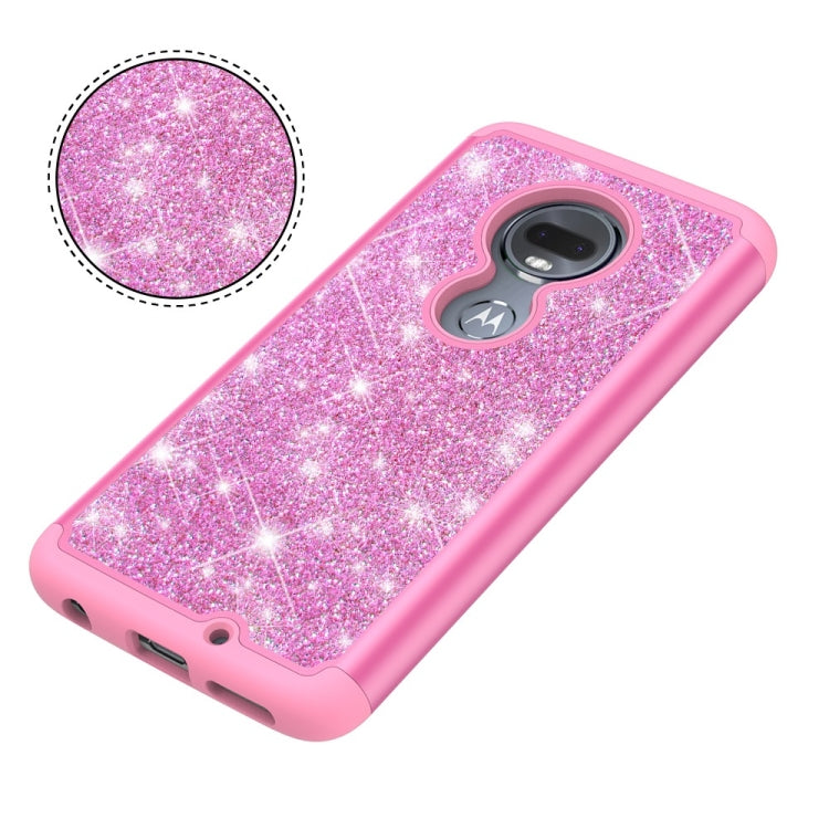 Glitter Powder Contrast Skin Shockproof Silicone + PC Protective Case for Motorola Moto G7 / G7 Plus