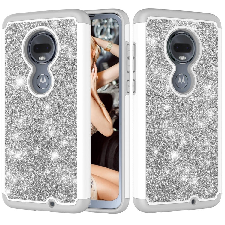 Glitter Powder Contrast Skin Shockproof Silicone + PC Protective Case for Motorola Moto G7 / G7 Plus