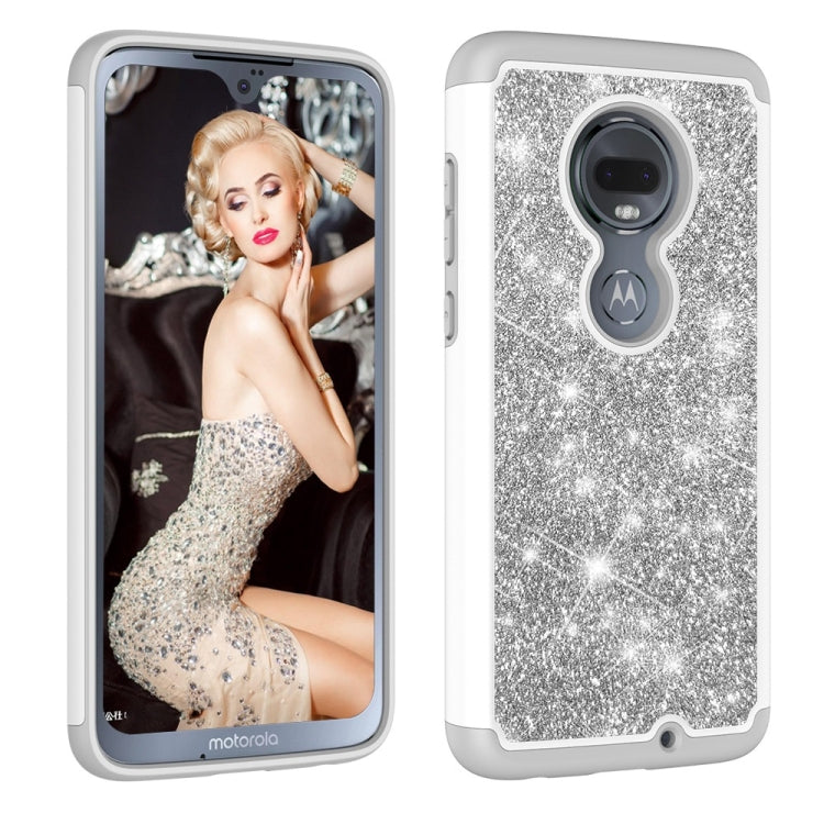 Glitter Powder Contrast Skin Shockproof Silicone + PC Protective Case for Motorola Moto G7 / G7 Plus