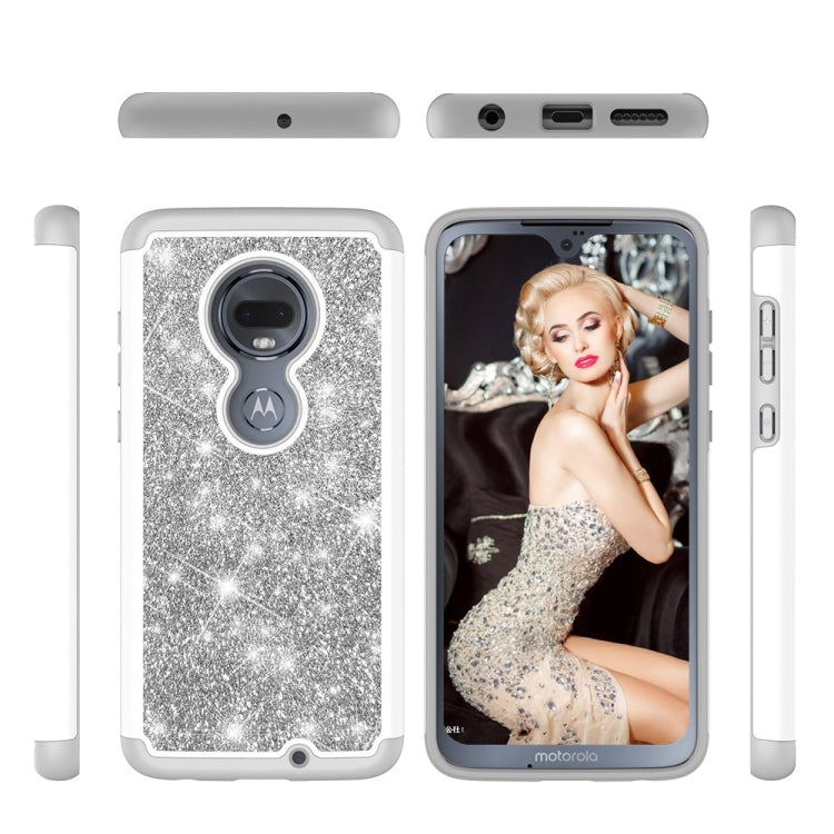 Glitter Powder Contrast Skin Shockproof Silicone + PC Protective Case for Motorola Moto G7 / G7 Plus