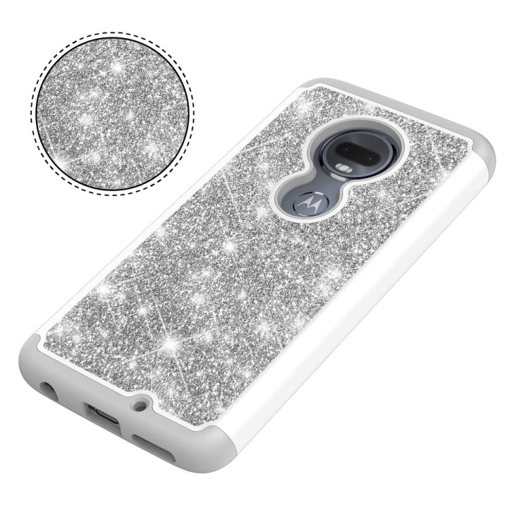 Glitter Powder Contrast Skin Shockproof Silicone + PC Protective Case for Motorola Moto G7 / G7 Plus