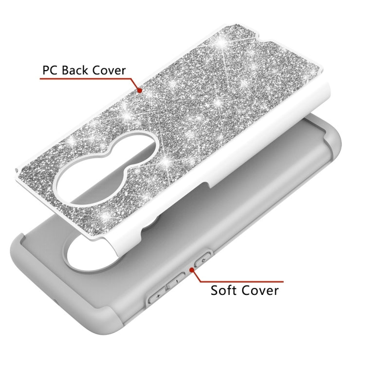Glitter Powder Contrast Skin Shockproof Silicone + PC Protective Case for Motorola Moto G7 / G7 Plus