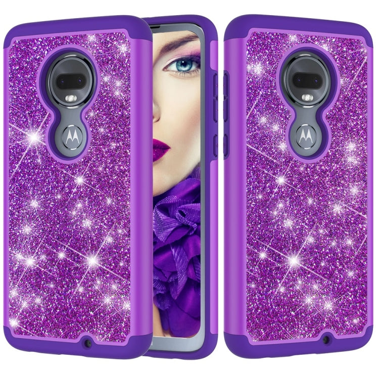 Glitter Powder Contrast Skin Shockproof Silicone + PC Protective Case for Motorola Moto G7 / G7 Plus
