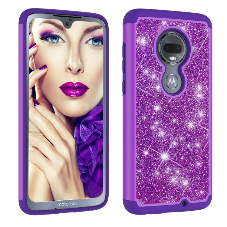 Glitter Powder Contrast Skin Shockproof Silicone + PC Protective Case for Motorola Moto G7 / G7 Plus