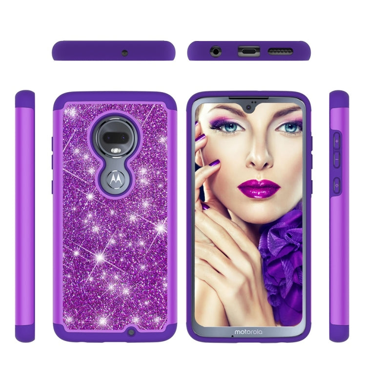 Glitter Powder Contrast Skin Shockproof Silicone + PC Protective Case for Motorola Moto G7 / G7 Plus