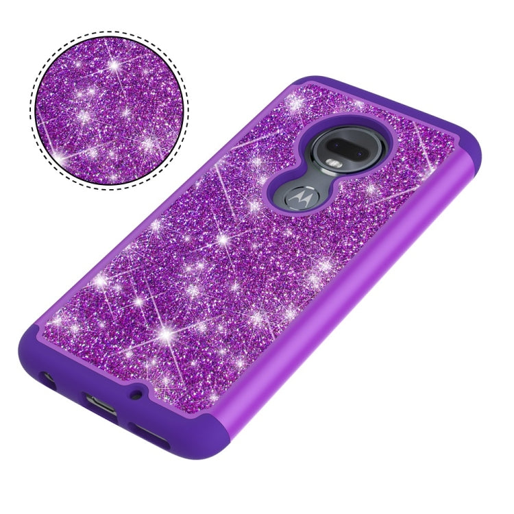 Glitter Powder Contrast Skin Shockproof Silicone + PC Protective Case for Motorola Moto G7 / G7 Plus