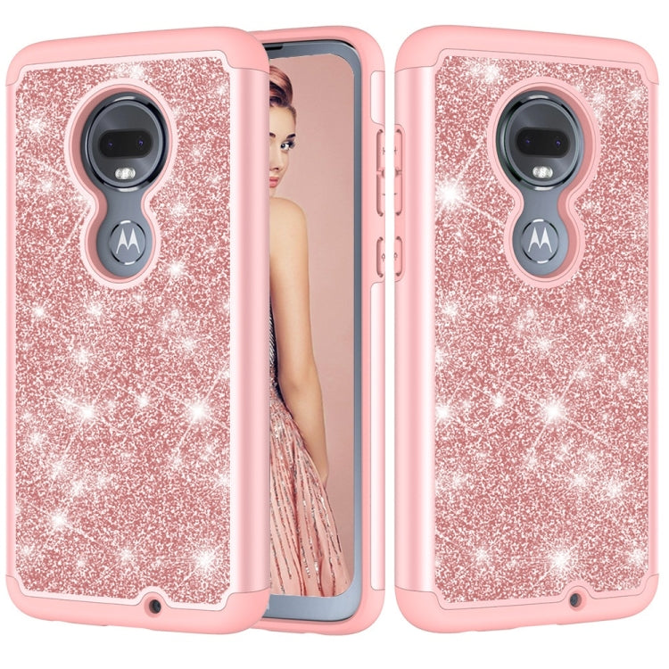 Glitter Powder Contrast Skin Shockproof Silicone + PC Protective Case for Motorola Moto G7 / G7 Plus