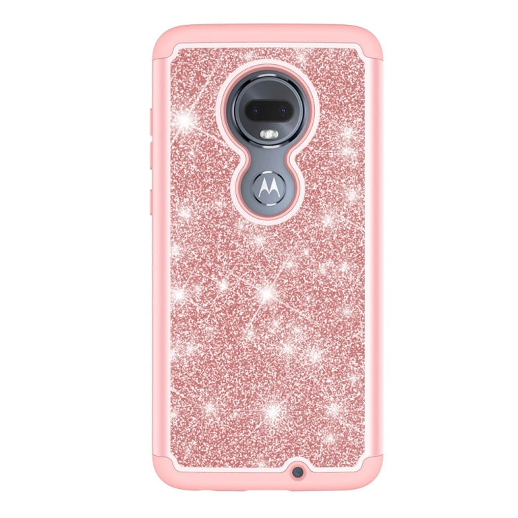 Glitter Powder Contrast Skin Shockproof Silicone + PC Protective Case for Motorola Moto G7 / G7 Plus