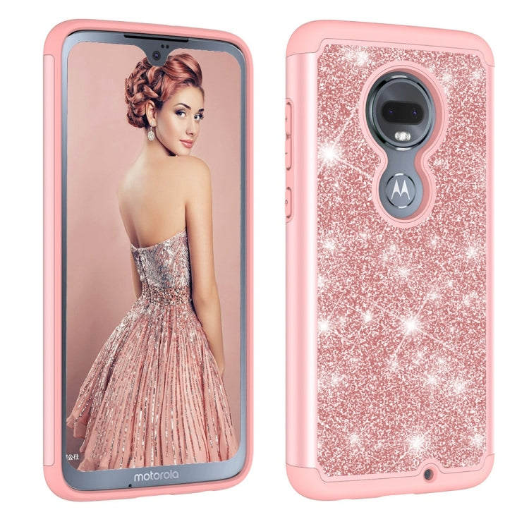 Glitter Powder Contrast Skin Shockproof Silicone + PC Protective Case for Motorola Moto G7 / G7 Plus