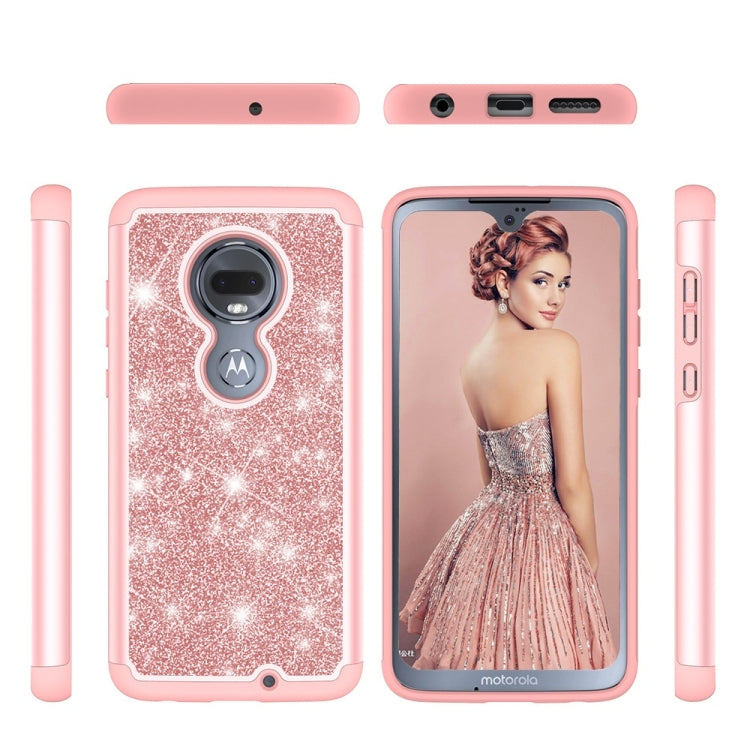 Glitter Powder Contrast Skin Shockproof Silicone + PC Protective Case for Motorola Moto G7 / G7 Plus