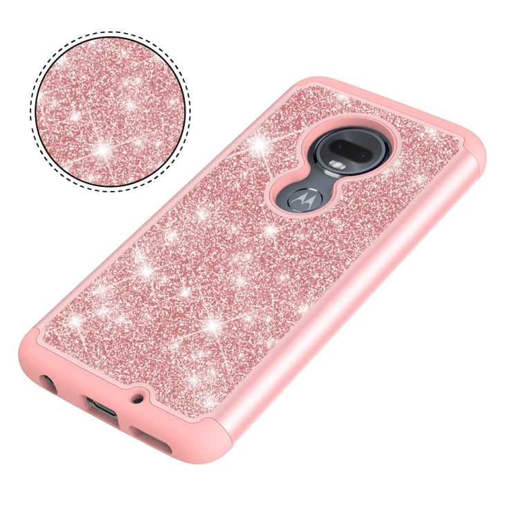 Glitter Powder Contrast Skin Shockproof Silicone + PC Protective Case for Motorola Moto G7 / G7 Plus