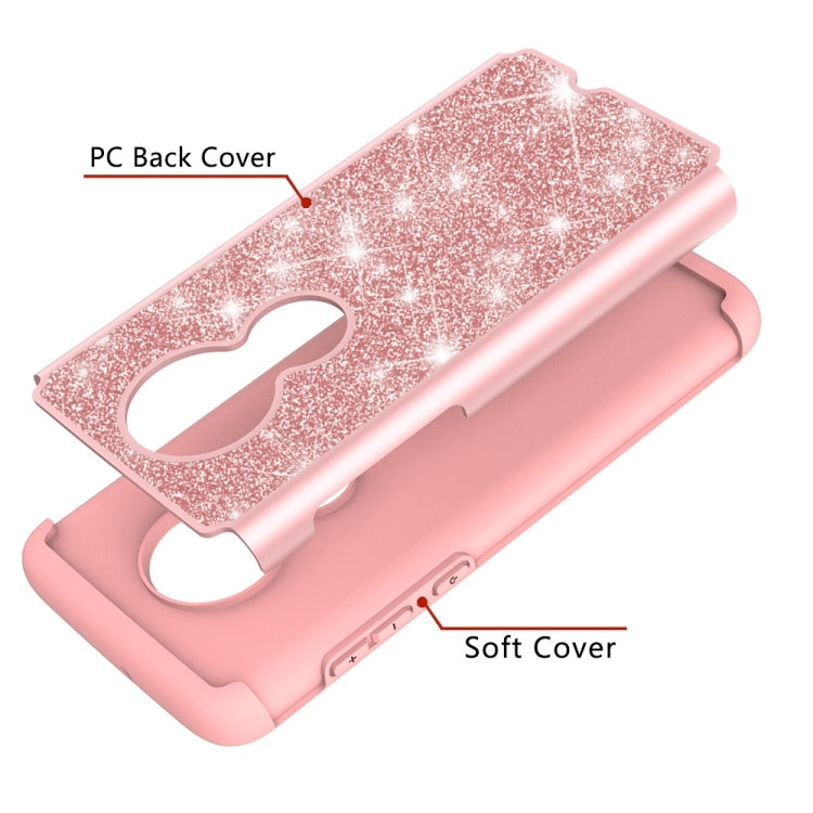 Glitter Powder Contrast Skin Shockproof Silicone + PC Protective Case for Motorola Moto G7 / G7 Plus