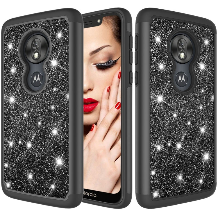 Glitter Powder Contrast Skin Shockproof Silicone + PC Protective Case for Motorola Moto G7 Play US Version