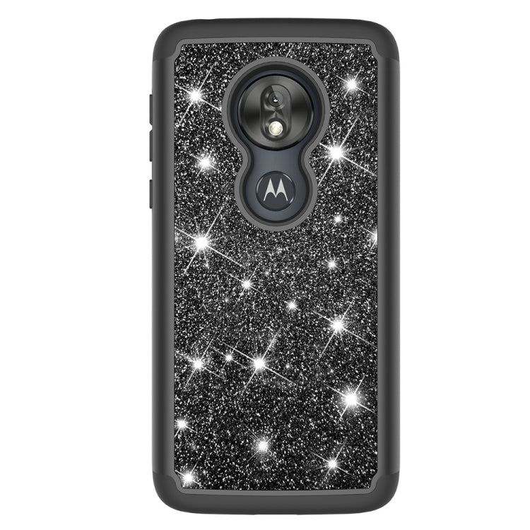 Glitter Powder Contrast Skin Shockproof Silicone + PC Protective Case for Motorola Moto G7 Play US Version