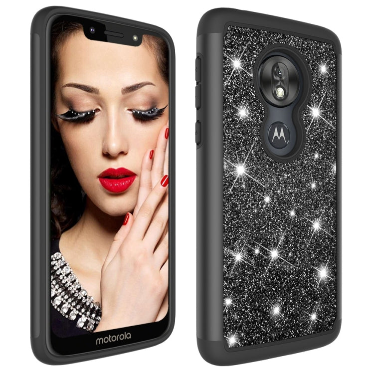 Glitter Powder Contrast Skin Shockproof Silicone + PC Protective Case for Motorola Moto G7 Play US Version