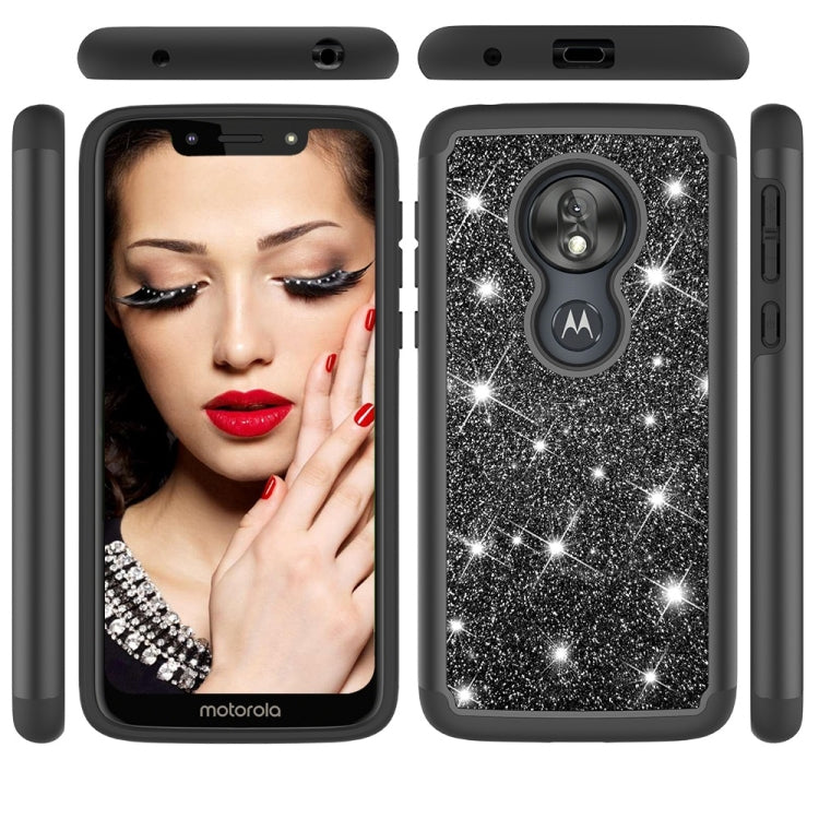 Glitter Powder Contrast Skin Shockproof Silicone + PC Protective Case for Motorola Moto G7 Play US Version