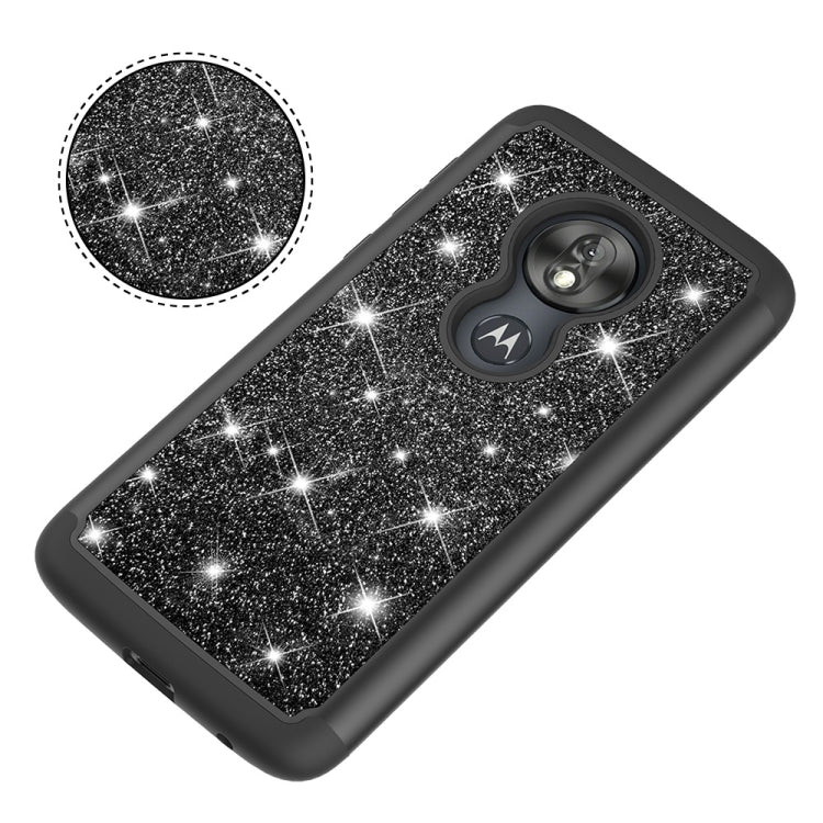 Glitter Powder Contrast Skin Shockproof Silicone + PC Protective Case for Motorola Moto G7 Play US Version