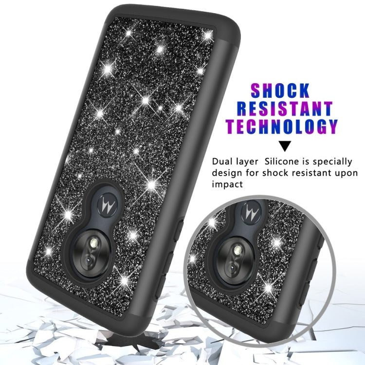 Glitter Powder Contrast Skin Shockproof Silicone + PC Protective Case for Motorola Moto G7 Play US Version