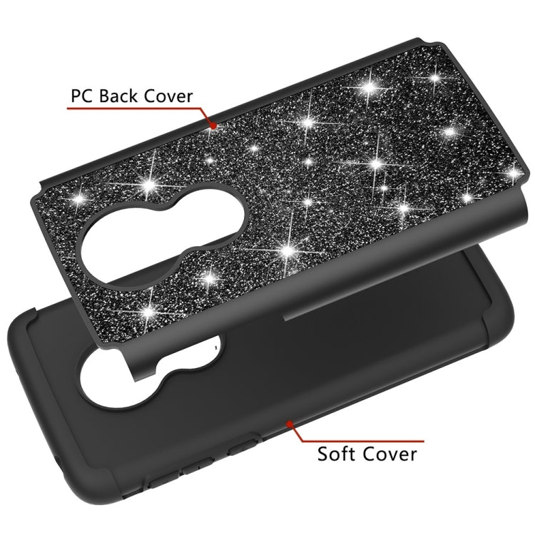 Glitter Powder Contrast Skin Shockproof Silicone + PC Protective Case for Motorola Moto G7 Play US Version