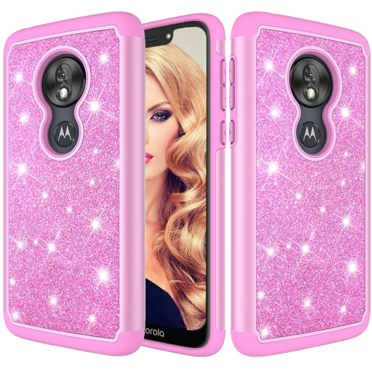Glitter Powder Contrast Skin Shockproof Silicone + PC Protective Case for Motorola Moto G7 Play US Version