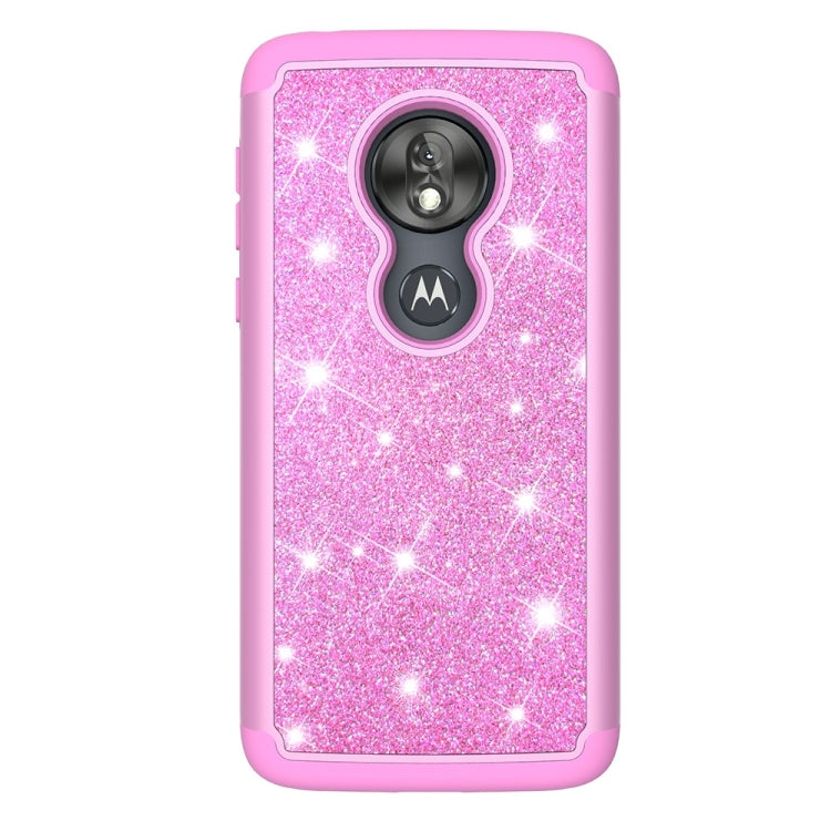 Glitter Powder Contrast Skin Shockproof Silicone + PC Protective Case for Motorola Moto G7 Play US Version