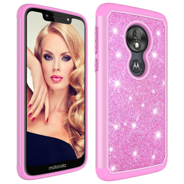Glitter Powder Contrast Skin Shockproof Silicone + PC Protective Case for Motorola Moto G7 Play US Version
