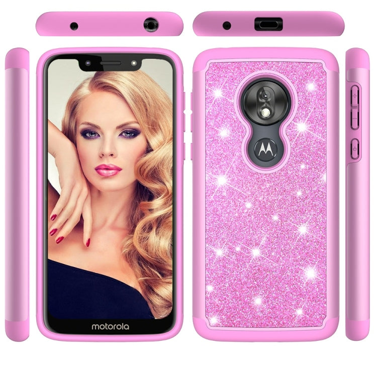 Glitter Powder Contrast Skin Shockproof Silicone + PC Protective Case for Motorola Moto G7 Play US Version