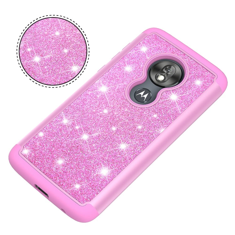 Glitter Powder Contrast Skin Shockproof Silicone + PC Protective Case for Motorola Moto G7 Play US Version