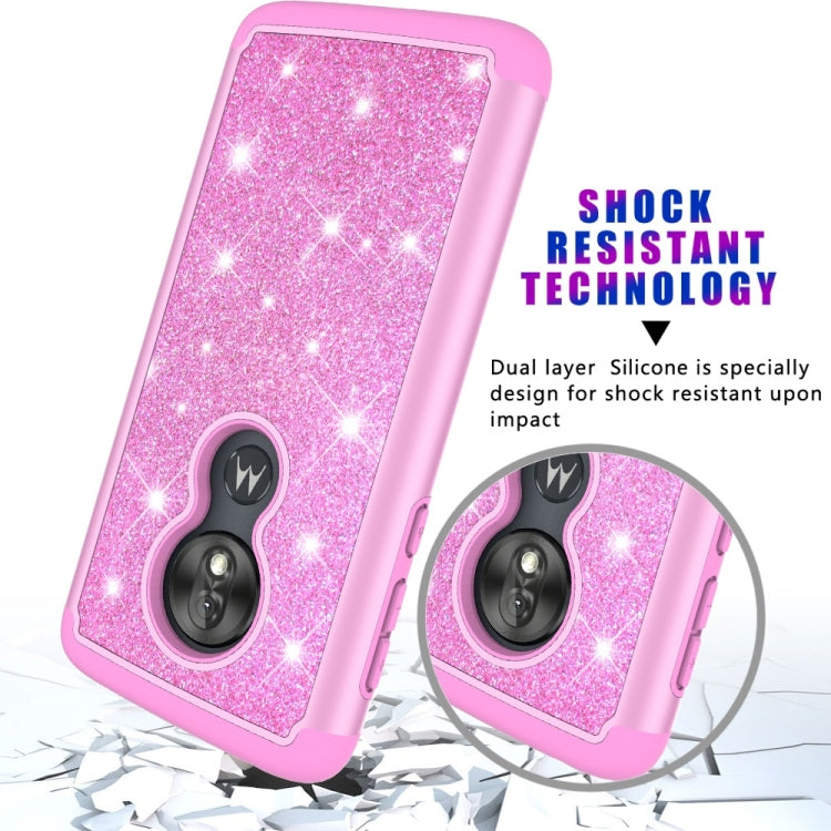 Glitter Powder Contrast Skin Shockproof Silicone + PC Protective Case for Motorola Moto G7 Play US Version