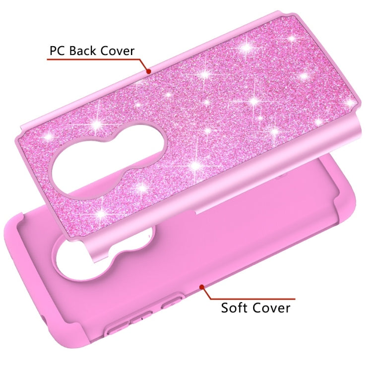 Glitter Powder Contrast Skin Shockproof Silicone + PC Protective Case for Motorola Moto G7 Play US Version
