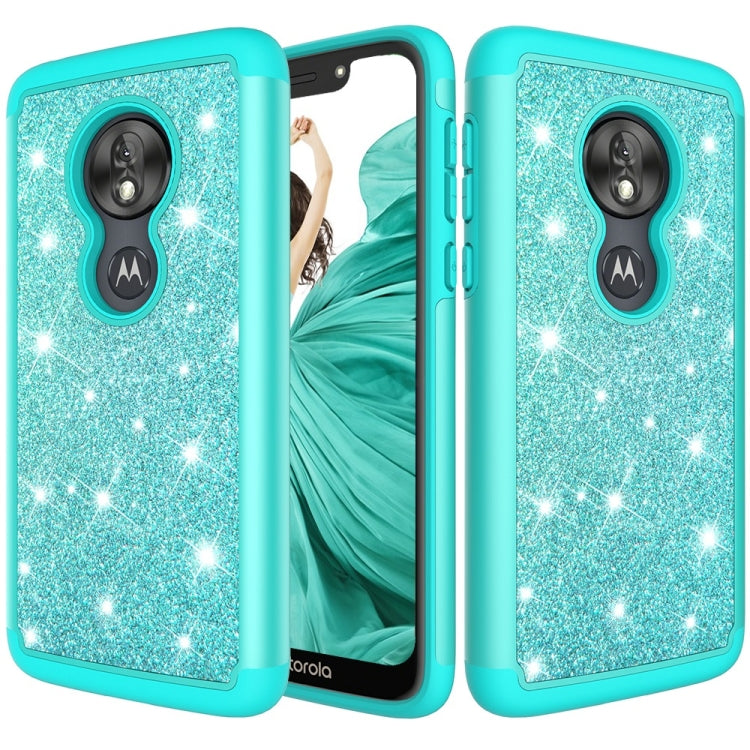 Glitter Powder Contrast Skin Shockproof Silicone + PC Protective Case for Motorola Moto G7 Play US Version