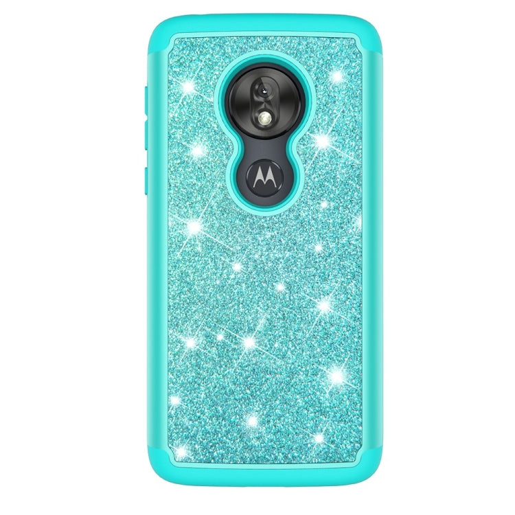 Glitter Powder Contrast Skin Shockproof Silicone + PC Protective Case for Motorola Moto G7 Play US Version