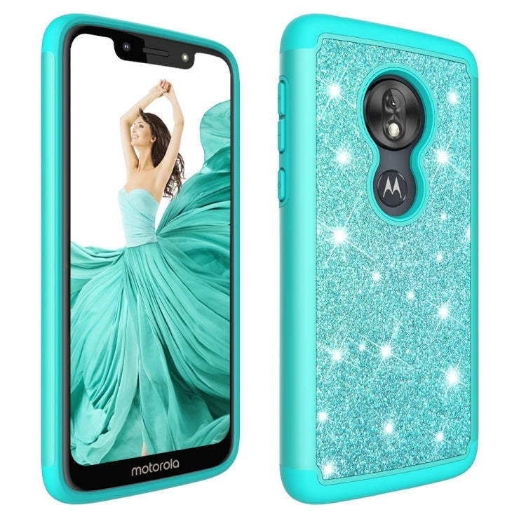 Glitter Powder Contrast Skin Shockproof Silicone + PC Protective Case for Motorola Moto G7 Play US Version
