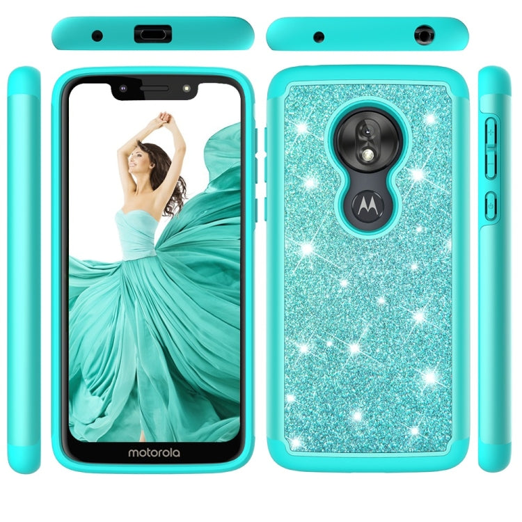 Glitter Powder Contrast Skin Shockproof Silicone + PC Protective Case for Motorola Moto G7 Play US Version