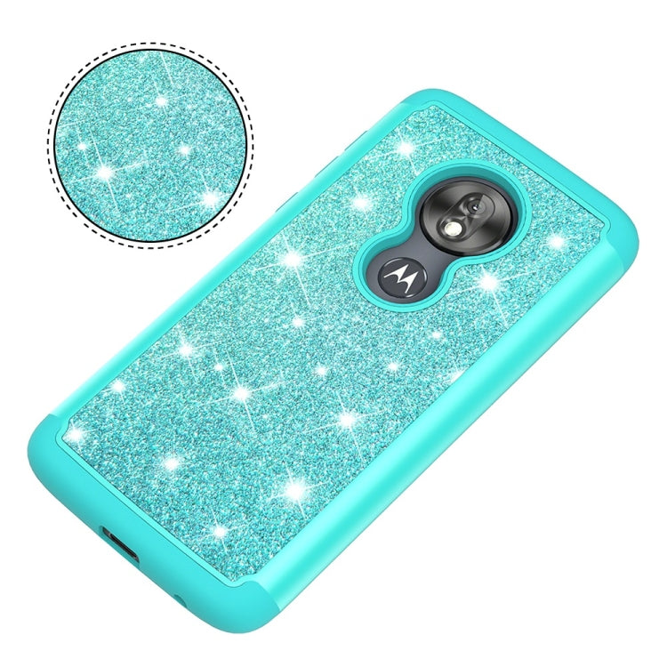 Glitter Powder Contrast Skin Shockproof Silicone + PC Protective Case for Motorola Moto G7 Play US Version